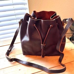 Portland leather, large cold brew bucket bag. Brand new